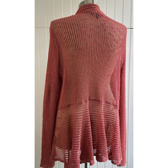 Eileen Fisher Linen Crochet Open Front Cardigan Sweater Size L - Picture 2 of 7